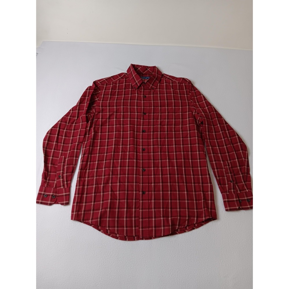Puritan Mens Red Plaid Long Sleeve Button Down Shirt Size Medium Cotton Blend